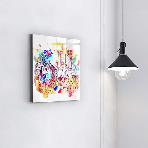 Square wall clock Attractive countries in the world