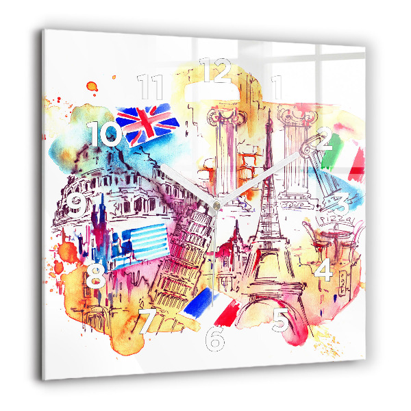 Square wall clock Attractive countries in the world