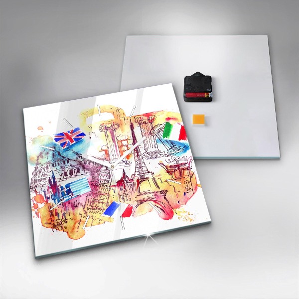 Square wall clock Attractive countries in the world