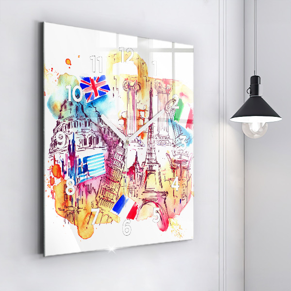Square wall clock Attractive countries in the world