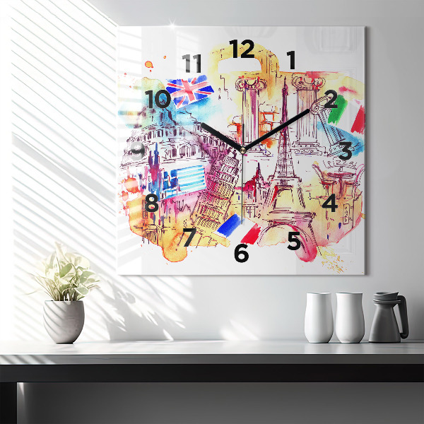 Square wall clock Attractive countries in the world