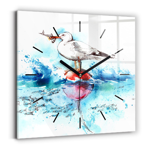 Square wall clock Painted seagull