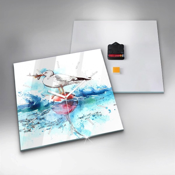 Square wall clock Painted seagull