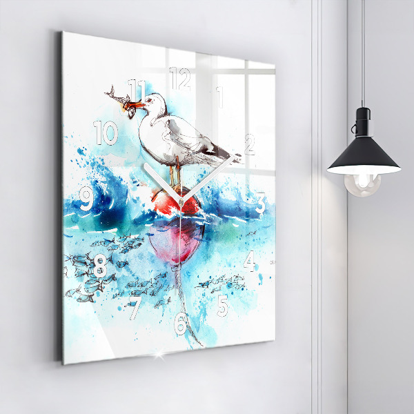 Square wall clock Painted seagull