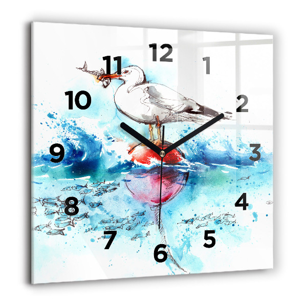 Square wall clock Painted seagull