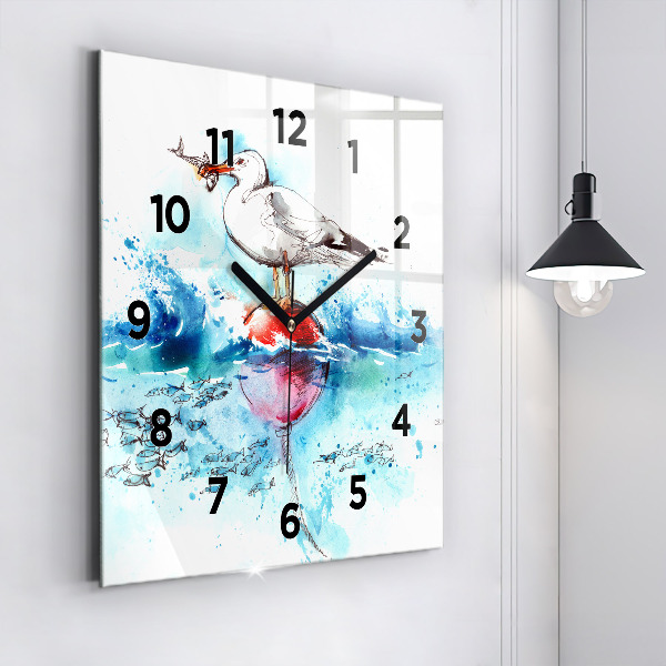 Square wall clock Painted seagull