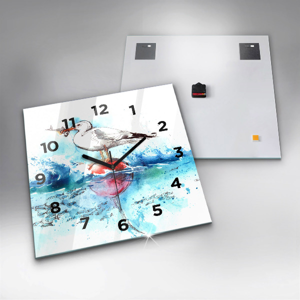 Square wall clock Painted seagull