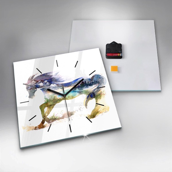 Square wall clock Painted Mountains and Horse