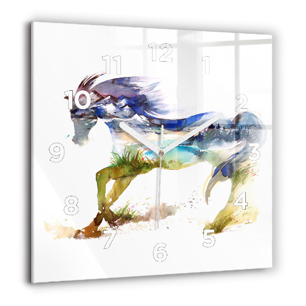 Square wall clock Painted Mountains and Horse
