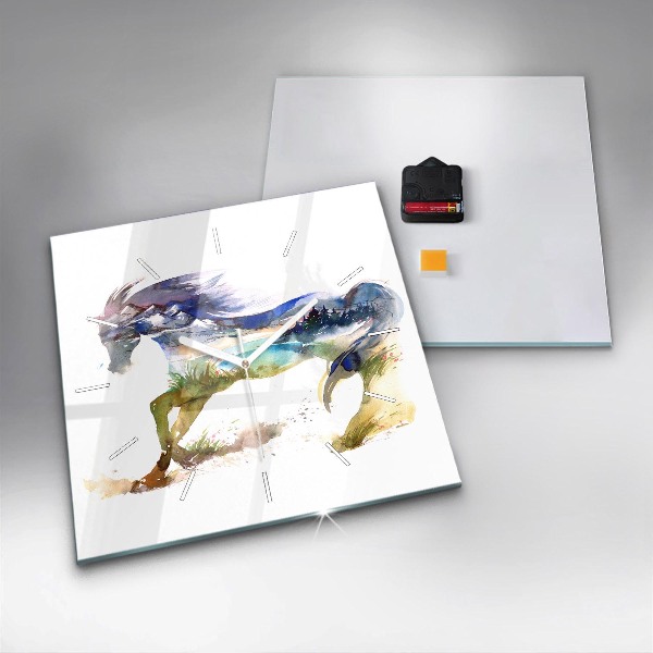 Square wall clock Painted Mountains and Horse