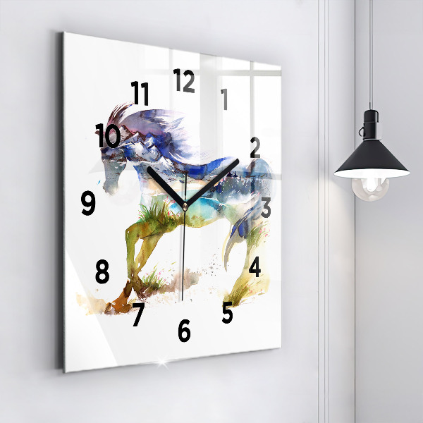 Square wall clock Painted Mountains and Horse