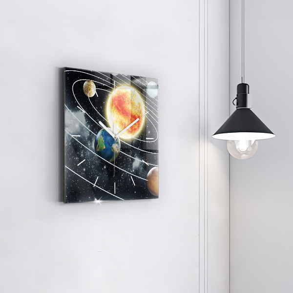 Square wall clock The solar system