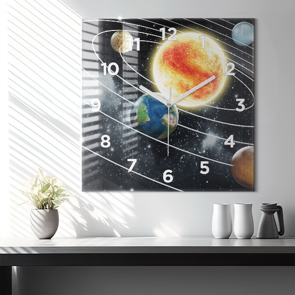 Square wall clock The solar system