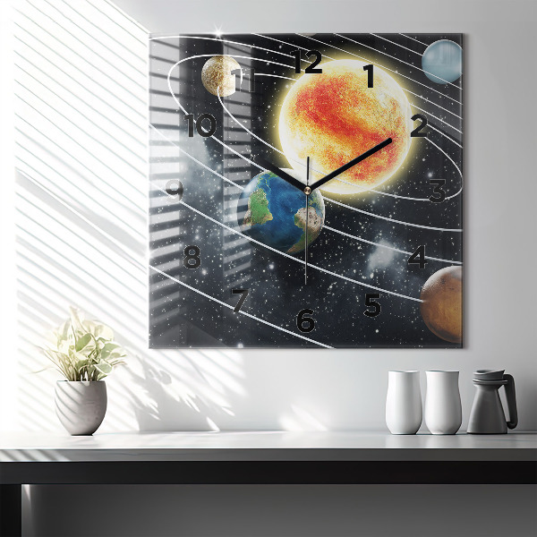 Square wall clock The solar system