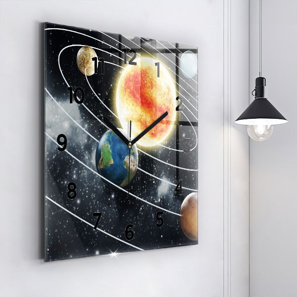 Square wall clock The solar system
