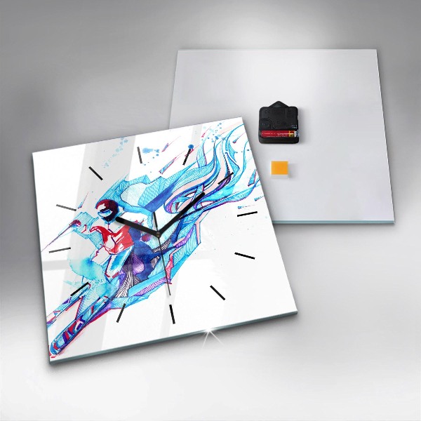 Square wall clock Skier