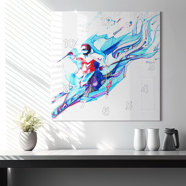 Square wall clock Skier