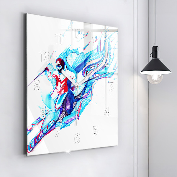 Square wall clock Skier