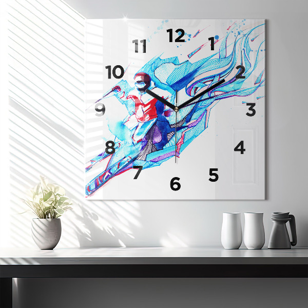 Square wall clock Skier