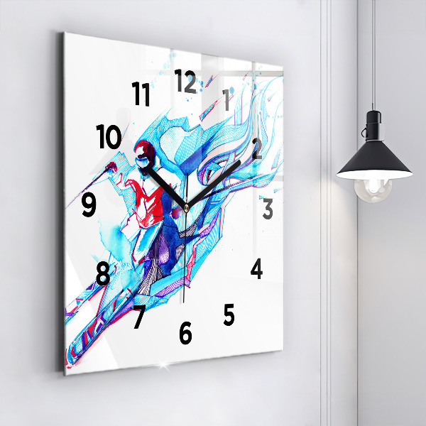 Square wall clock Skier