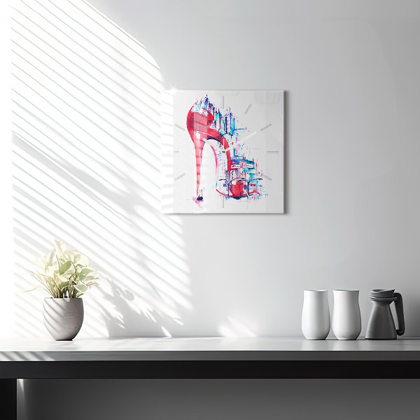 Square wall clock Red heel