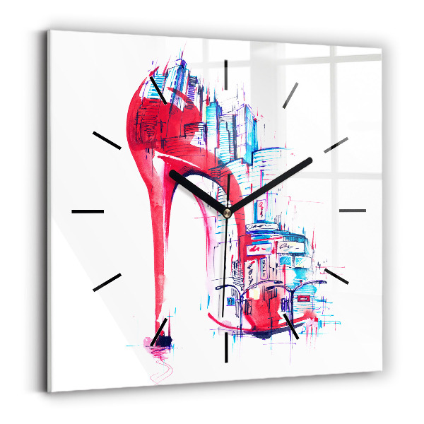 Square wall clock Red heel