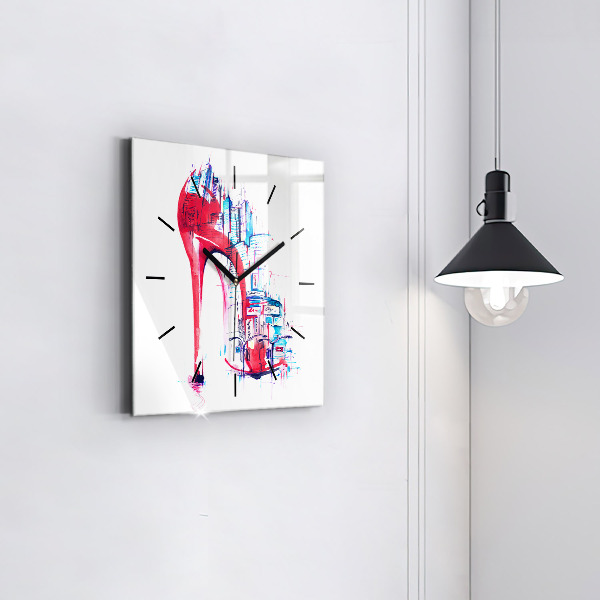 Square wall clock Red heel