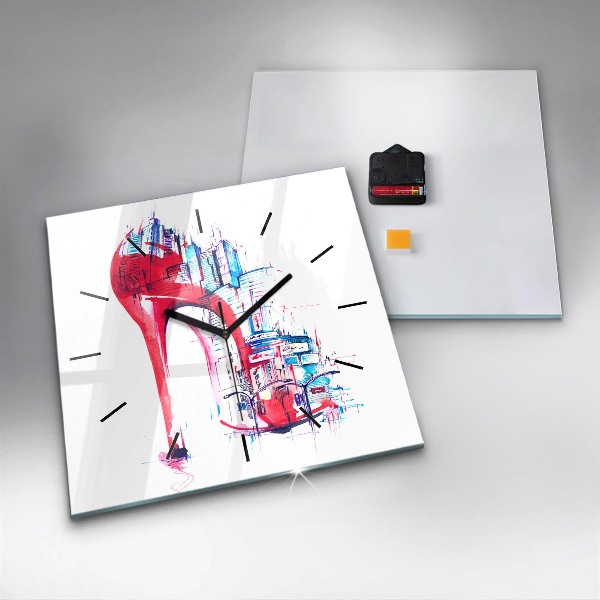 Square wall clock Red heel