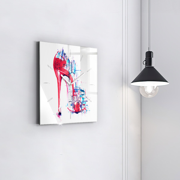 Square wall clock Red heel