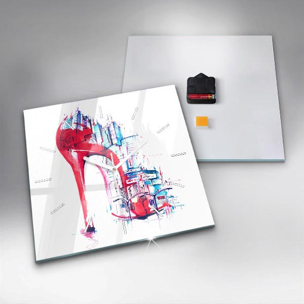 Square wall clock Red heel