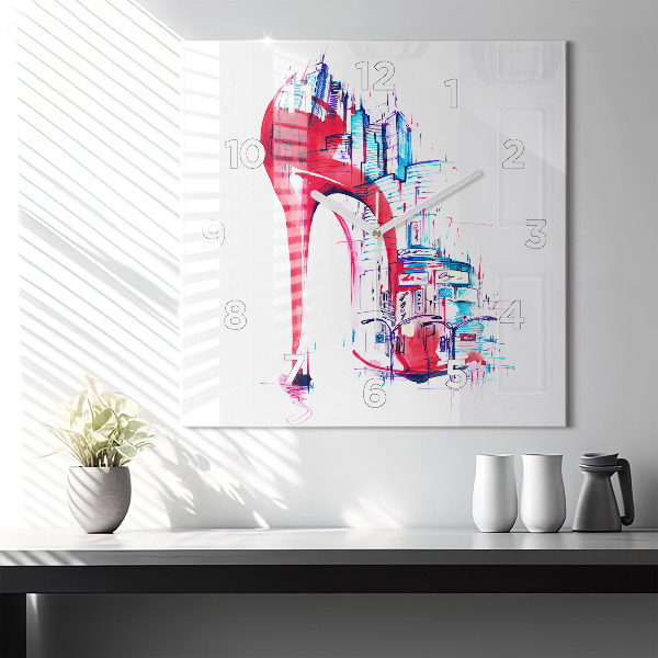Square wall clock Red heel