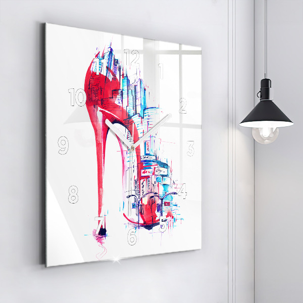 Square wall clock Red heel