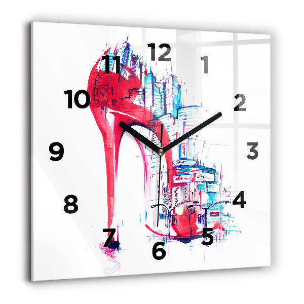 Square wall clock Red heel