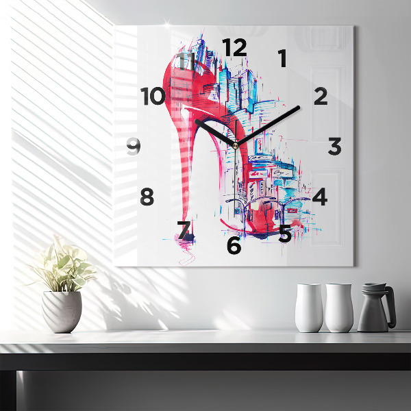 Square wall clock Red heel