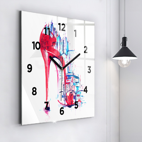Square wall clock Red heel