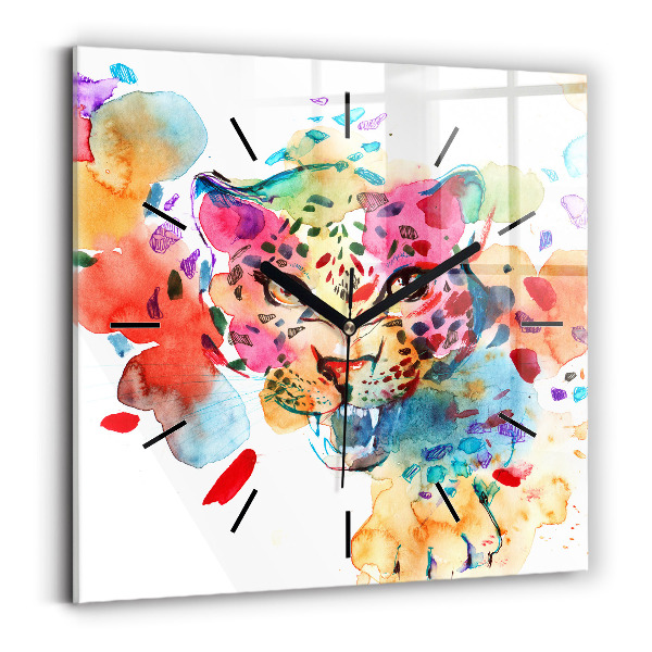 Square wall clock Abstract wild cat