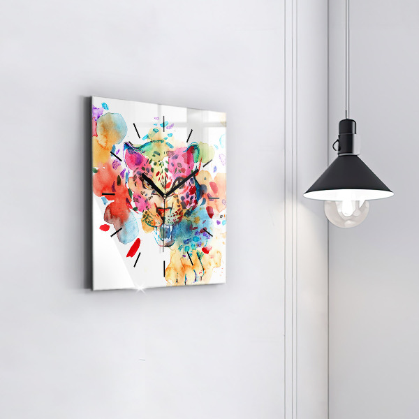 Square wall clock Abstract wild cat
