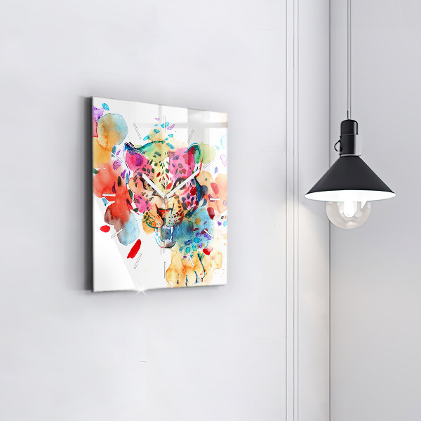 Square wall clock Abstract wild cat