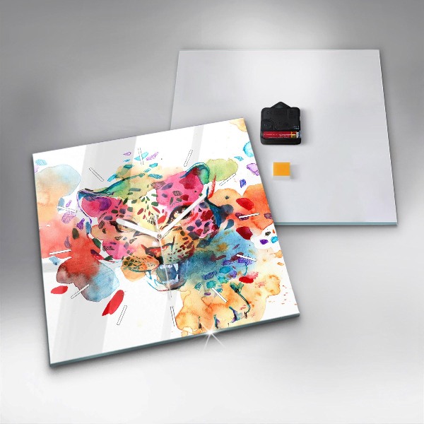 Square wall clock Abstract wild cat