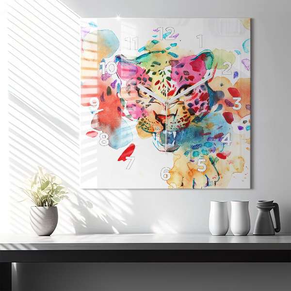 Square wall clock Abstract wild cat