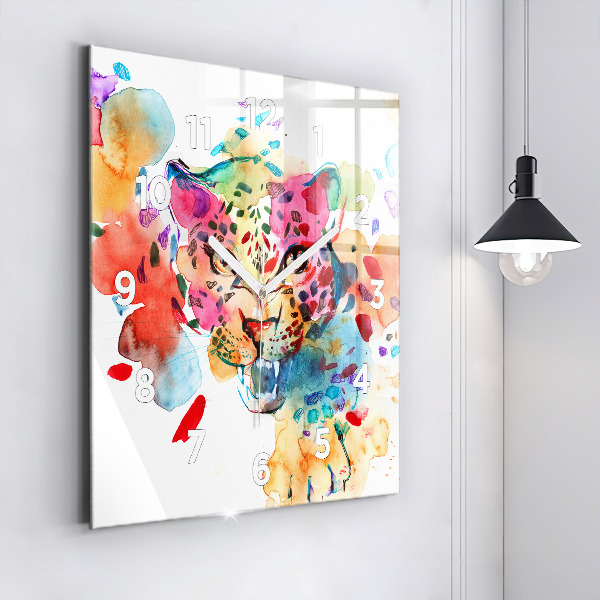 Square wall clock Abstract wild cat
