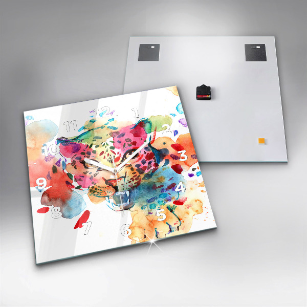 Square wall clock Abstract wild cat