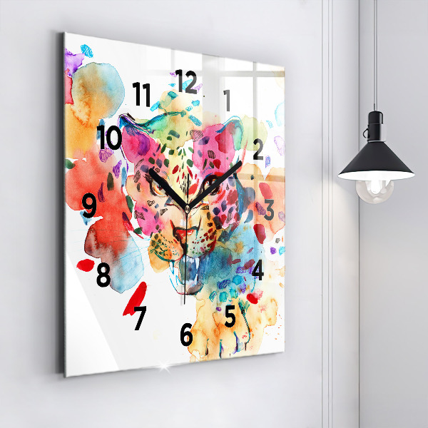 Square wall clock Abstract wild cat