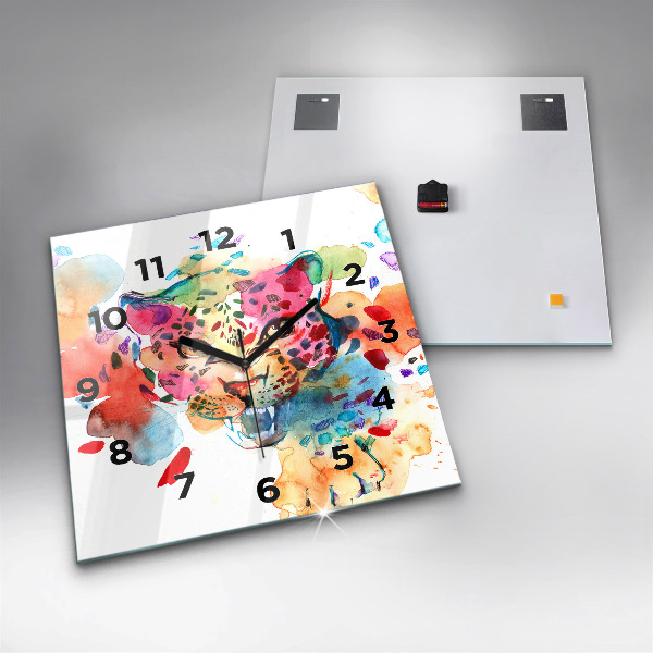 Square wall clock Abstract wild cat