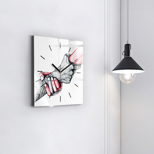 Square wall clock Holding hands
