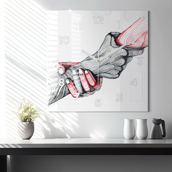Square wall clock Holding hands