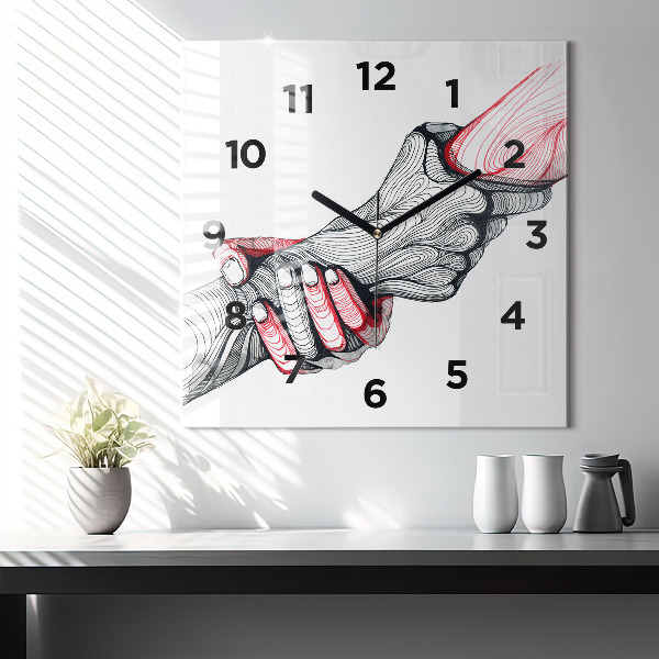 Square wall clock Holding hands
