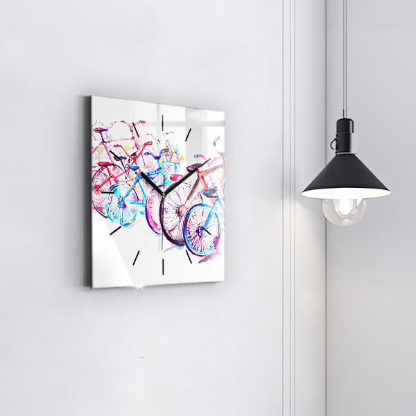 Square wall clock Colorful city bikes