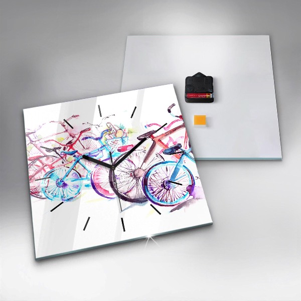 Square wall clock Colorful city bikes