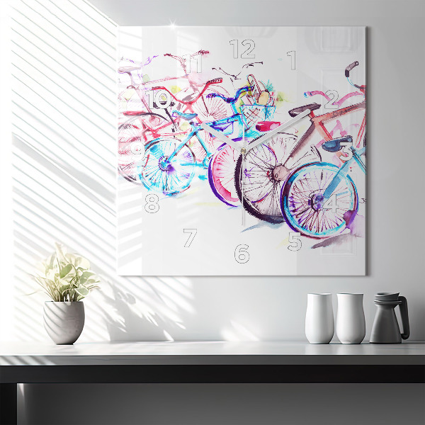 Square wall clock Colorful city bikes
